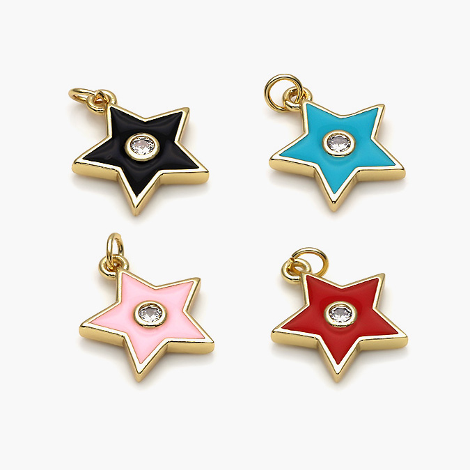 Composicion-6 Dije Chapa de Oro Estrella Esmalte & Zirconia - Imagen 1