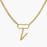 Collar Inicial Acero Inoxidable Broche 09 - V - 45cm.