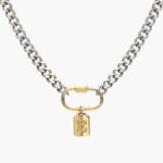 Collar Acero Inoxidable Iniciales Chapa de Oro Broche 08 - E