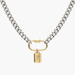 Collar Acero Inoxidable Iniciales Chapa de Oro Broche 08 - F