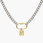 Collar Acero Inoxidable Iniciales Chapa de Oro Broche 08 - V