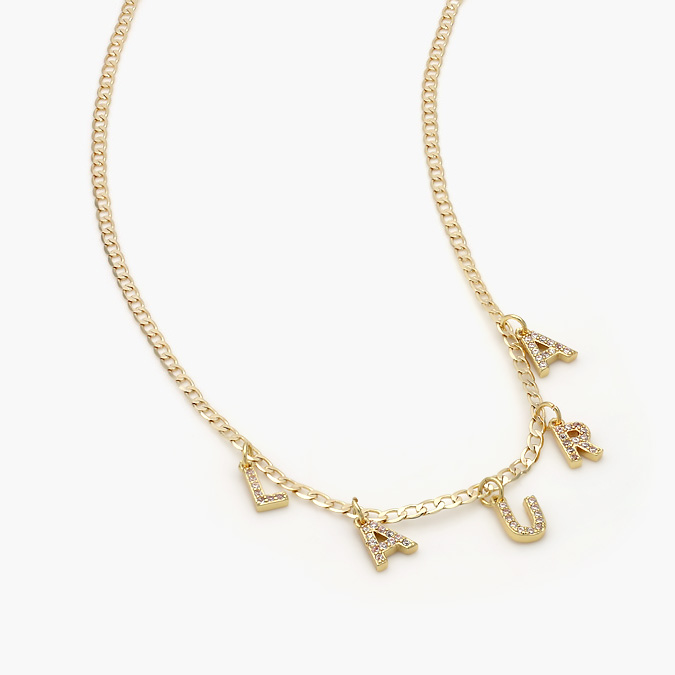 C2-CUBANA Nombre Personalizado Chapa de Oro Cadena Cubana Letras Zirconias - Imagen 1