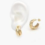 Aretes Chapa de Oro Triples Tono Oro 0432 - Imagen 2