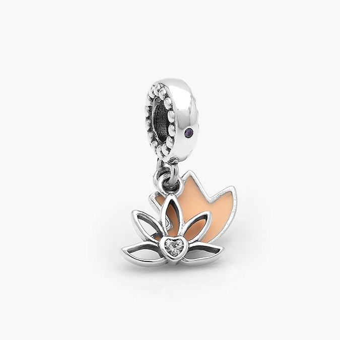 PCH0344P Charm Plata .925 Rodizado Flor de Loto Esmalte 0344 - Imagen 1