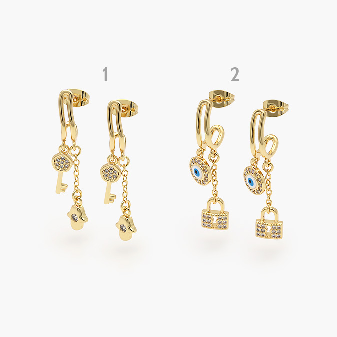 CA10428 Aretes Chapa de Oro Candados & LLaves 0428 - Imagen 1