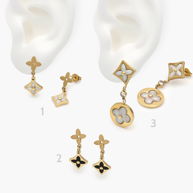 AA10054 Aretes Acero Inoxidable Flores Madre Perla 0054 - Imagen 1