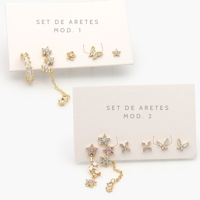 CA20121 Aretes 5/6 pzs Chapa de Oro Zirconias 0121 - Imagen 1
