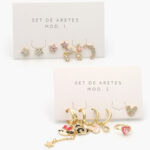 Aretes 6 pzs Chapa de Oro Corazones 0128