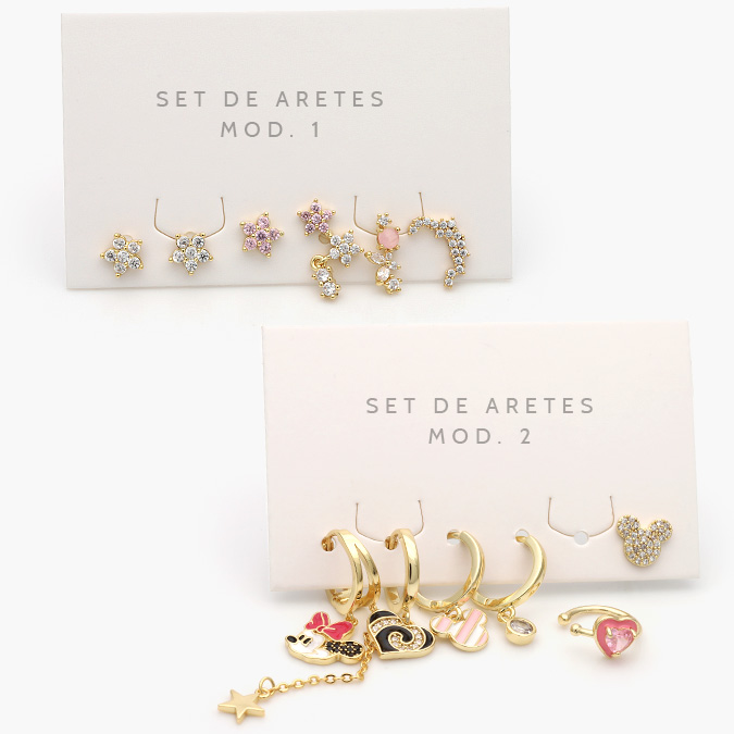 CA20128 Aretes 6 pzs Chapa de Oro Corazones 0128 - Imagen 1