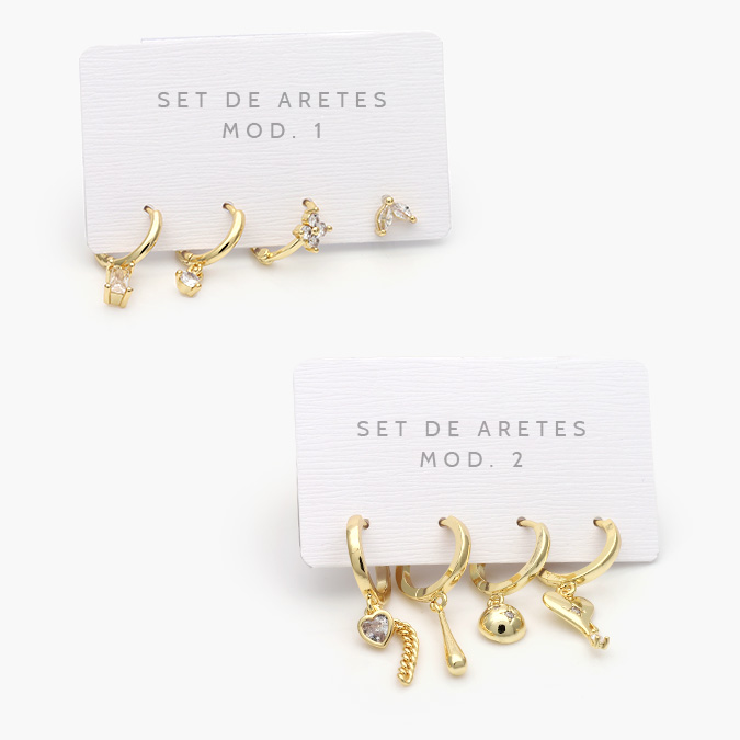CA20130 Aretes 4 pzs Chapa de Oro Corazones 0130 - Imagen 1