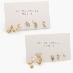 Aretes 5 pzs Chapa de Oro Zirconias 0135