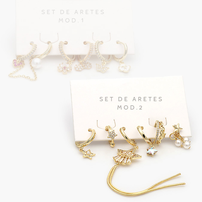 ca20125 Aretes 6 pzs Chapa de Oro Perlas 0125 - Imagen 1