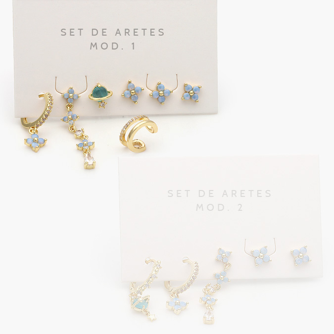 ca20126 Aretes 7/5 pzs Chapa de Oro Zirconias 0126 - Imagen 1