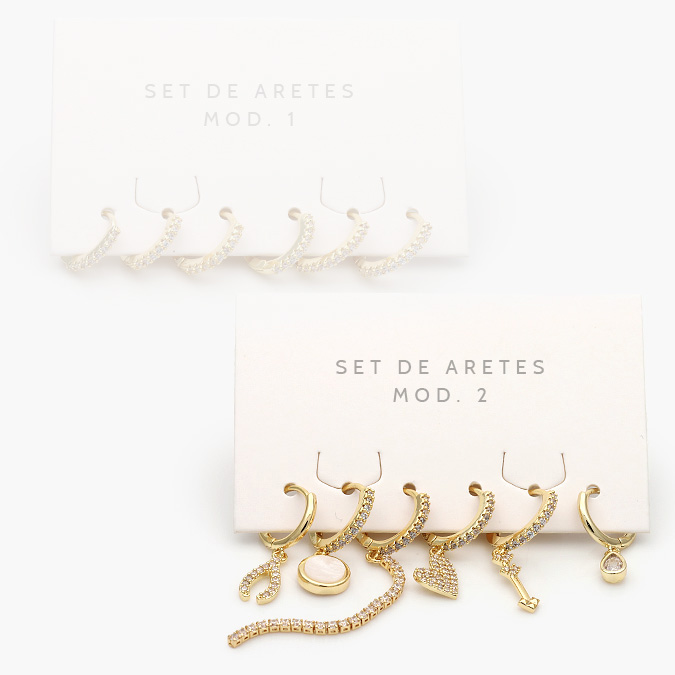 marcate297 Aretes 6 pzs Chapa de Oro Zirconias 0134 - Imagen 1