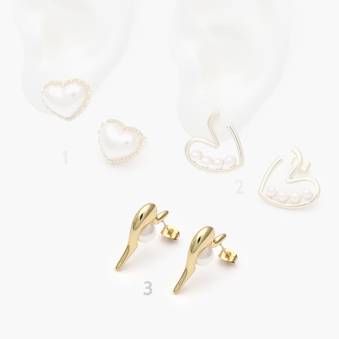 mascara35 Aretes Acero Inoxidable Corazones Perla 0078 - Imagen 1