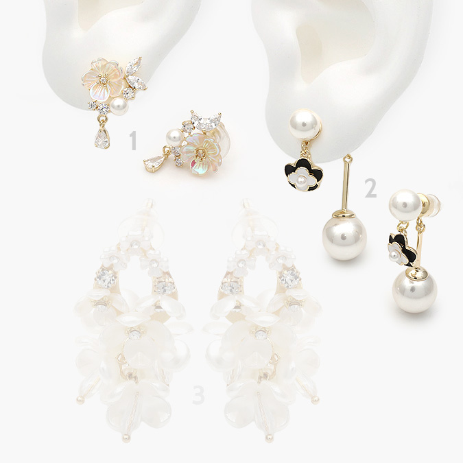 mascara56 Aretes Chapa de oro Flores Perlas 508 - Imagen 1