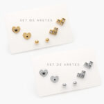 Set Aretes Acero Inoxidable Corazones 27 - Oro