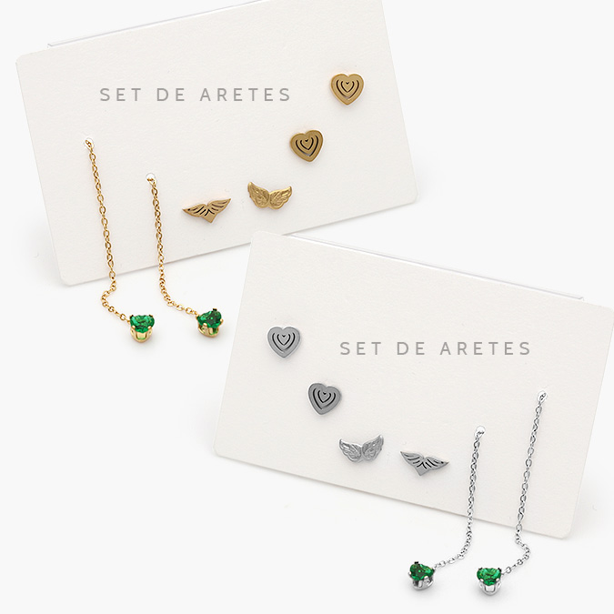 AA20028 Set Aretes Acero Inoxidable Corazones 28 - Imagen 1