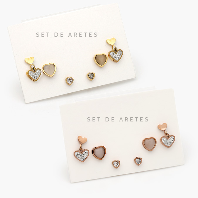 AA20030 Set Aretes Acero Inoxidable Corazones 30 - Imagen 1