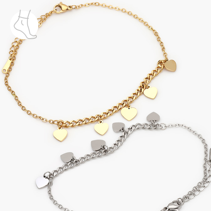 AT0019 Tobillera Acero Inoxidable Corazones 19 - Imagen 1