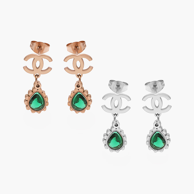 VA0421 Aretes Acero Inoxidable Zirconia Verde 421 - Imagen 1