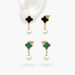 Aretes Acero Inoxidable Flores Perla 118 - Negro