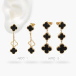 Aretes Acero Inoxidable Flores Esmalte Negro 119