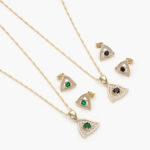 Set Chapa de oro Triangulo Zirconias Negros y Verdes 3804 - Negra
