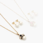 Set Corona Perlas Zirconias Negras Chapa de oro 5837