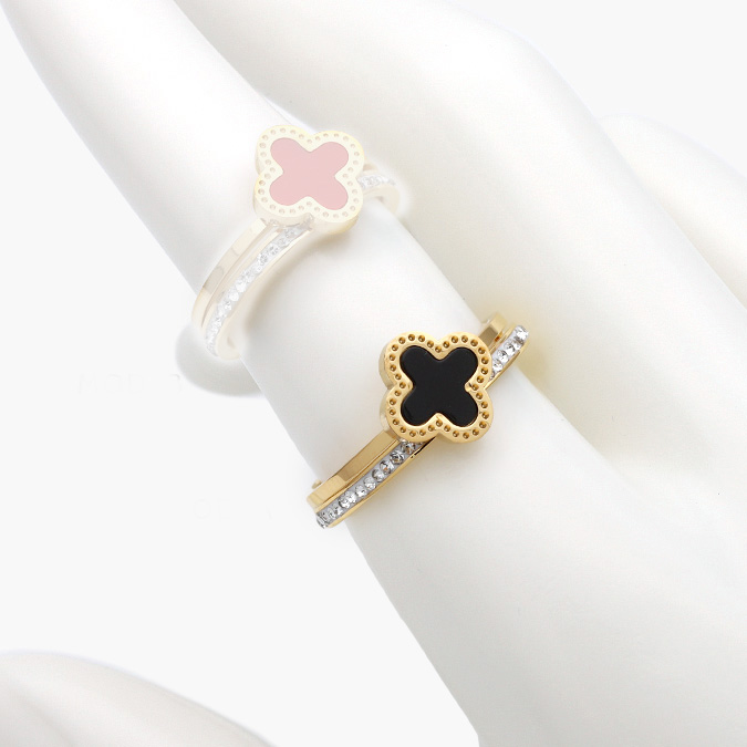 marcaca731 Anillo Negro Acero Inoxidable Flor Esmalte 0414 - Imagen 1