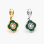 Dije Acero Inoxidable Flor Verde Zirconias 499
