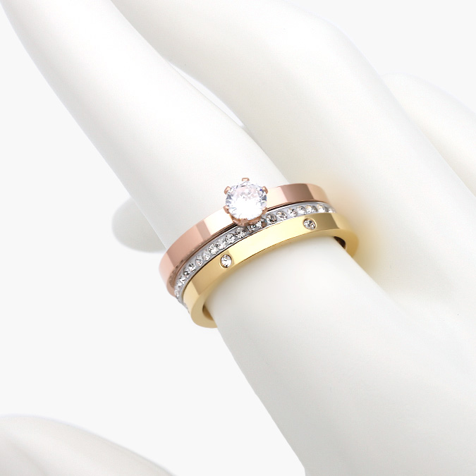 AB0417F Anillo Triple con Zirconias en Acero Inoxidable 0417 - Imagen 1