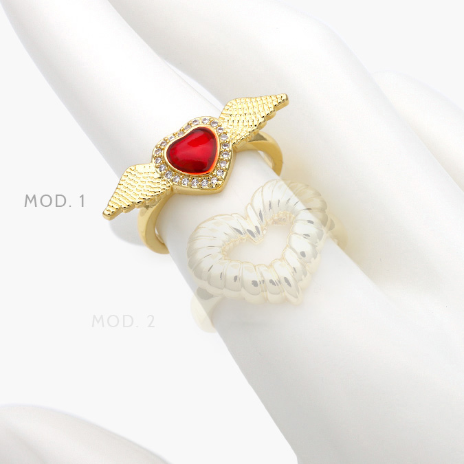 ctb1039 Anillo Corazón Alas Esmalte Rojo Chapa de Oro 1039 - Imagen 1