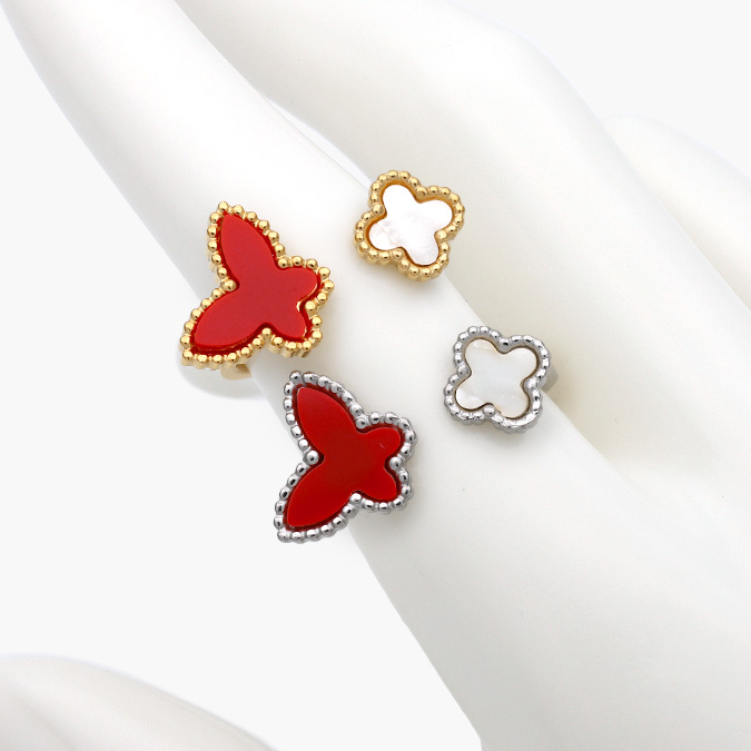 AB0420 Anillo Mariposa y Flor Acero Inoxidable 420 - Imagen 1