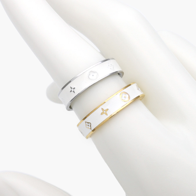 AB0421 Anillo Flores Esmalte Blanco Acero Inoxidable 421 - Imagen 1