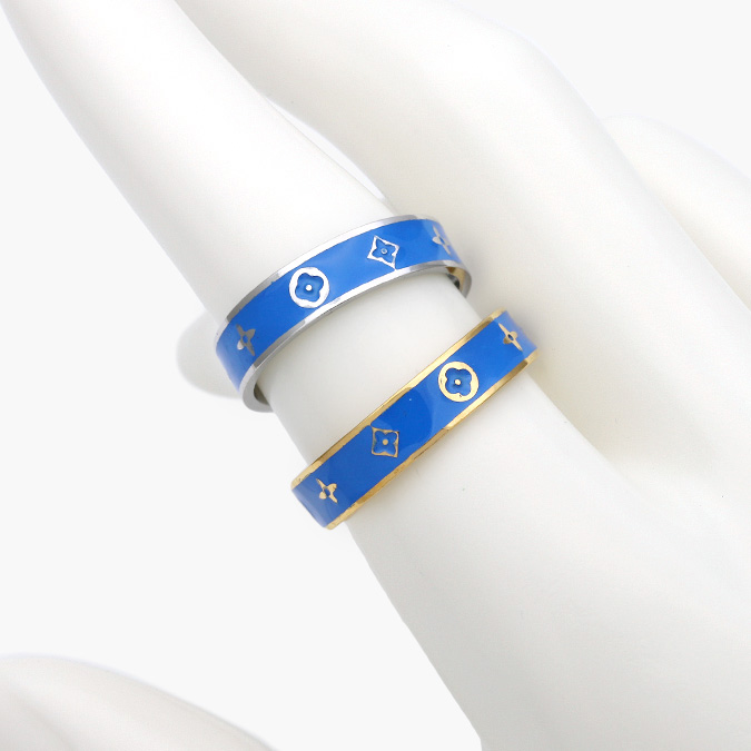 AB0422 Anillo Flores Esmalte Azul Acero Inoxidable 422 - Imagen 1
