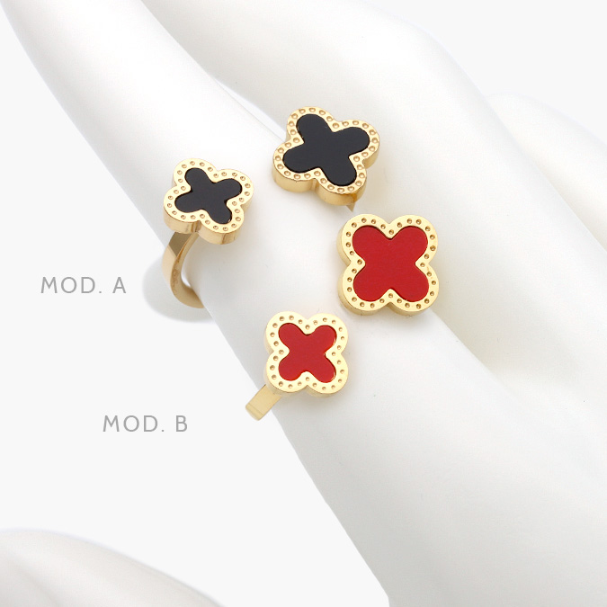 AB0427 Anillo Doble Flor Esmalte Acero Inoxidable 427 - Imagen 1