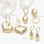 Arracadas Corazones Gotas Chunky Chapa de Oro 846