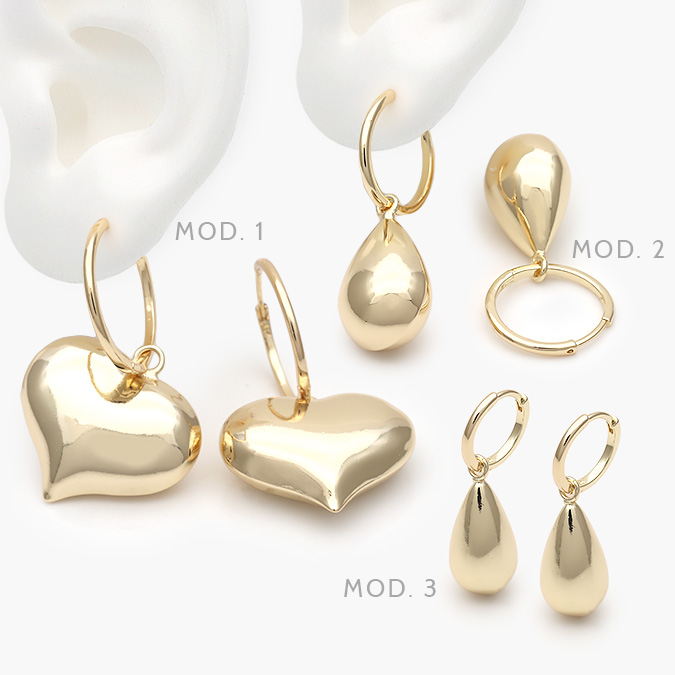 CA40846 Arracadas Corazones Gotas Chunky Chapa de Oro 846 - Imagen 1