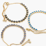 Pulso Ajustable Ojo Turco Esmalte Negro Blanco y Azul Chapa de Oro 0211