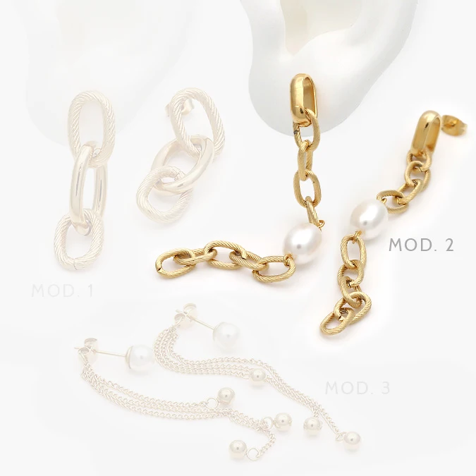 AA10145 Aretes Eslabones y Perla Acero Inoxidable 145 - Imagen 1