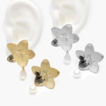 Aretes Flores Perla Acero Inoxidable 164 - Oro