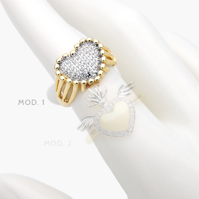 AB1138 Anillo Bicolor Corazón Zirconias Chapa de Oro 1138 - Imagen 1