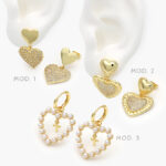 Aretes Corazones Perlas Chapa de Oro 578 - Modelo 1