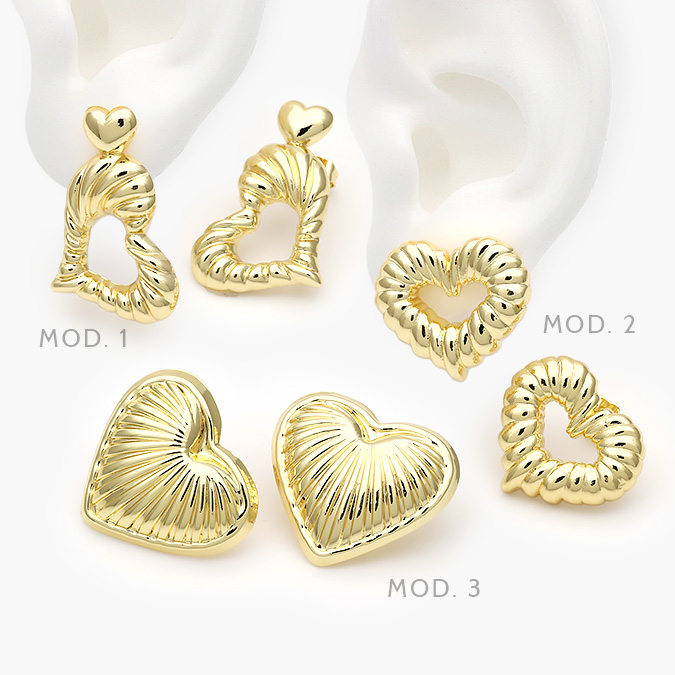 CA10583 Aretes Corazones Lisos Chapa de Oro 584 - Imagen 1