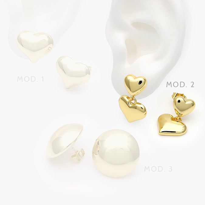 CA10584 Aretes Corazones Chapa de Oro 585 - Imagen 1