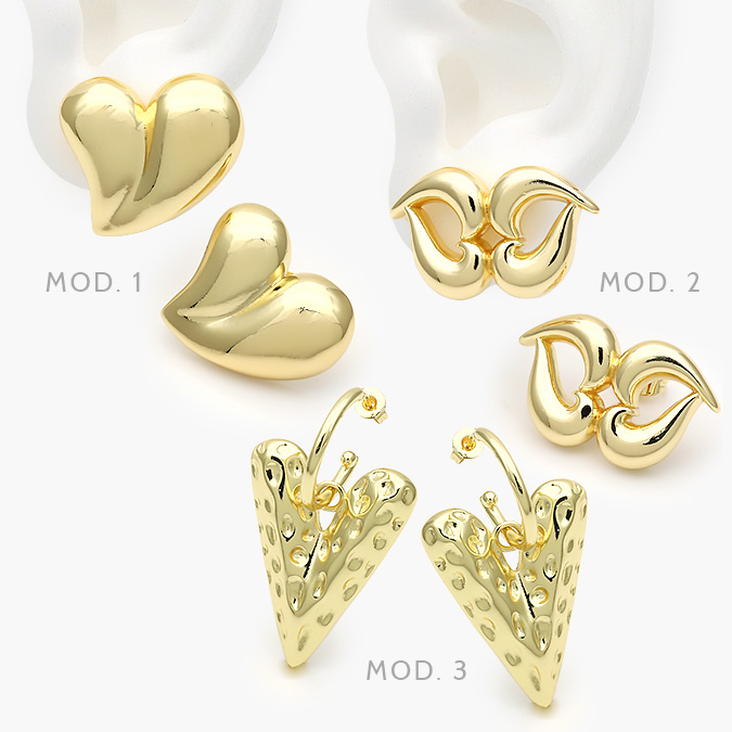 CA10585 Aretes Corazones Chapa de Oro 586 - Imagen 1