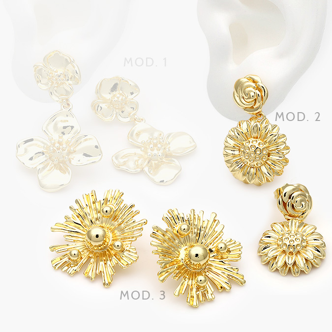 CA10596 Aretes Flores Chapa de Oro 596 - Imagen 1