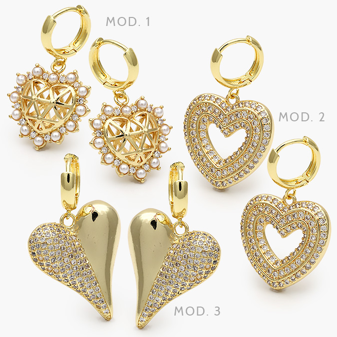 CA40871 Hoops Corazones Perlas Chapa de Oro 871 - Imagen 1