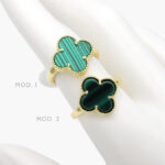 Anillo Flor Trebol Esmalte Verde Chapa de Oro 1136 - Modelo 1
